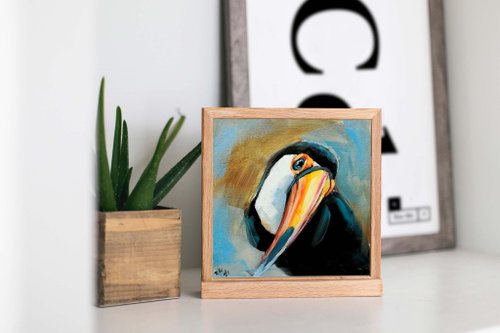 オオハシ鳥の絵画オリジナルの油絵熱帯の鳥のアートワーク