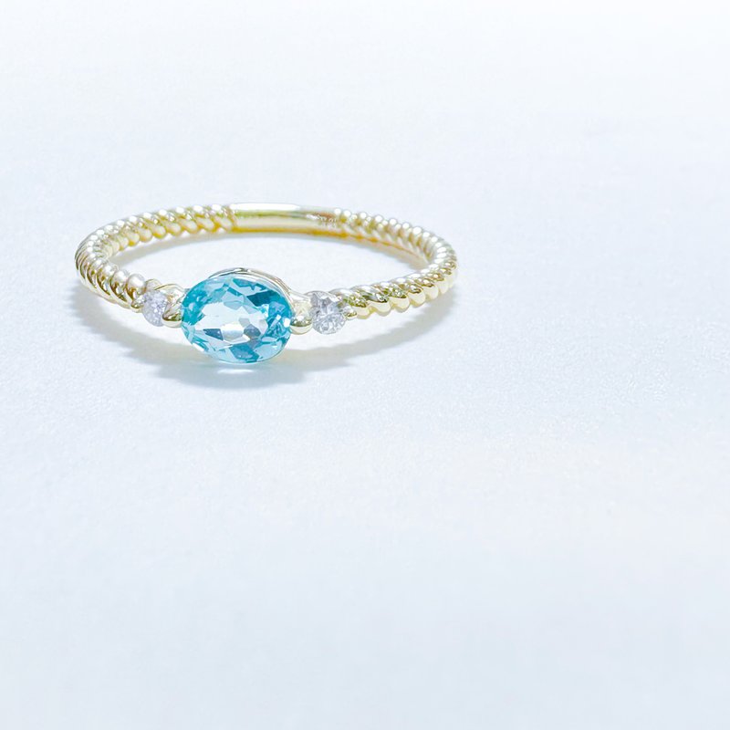 14K Yellow gold Blue Apatite with Diamond Ring - แหวนทั่วไป - เครื่องเพชรพลอย สีทอง