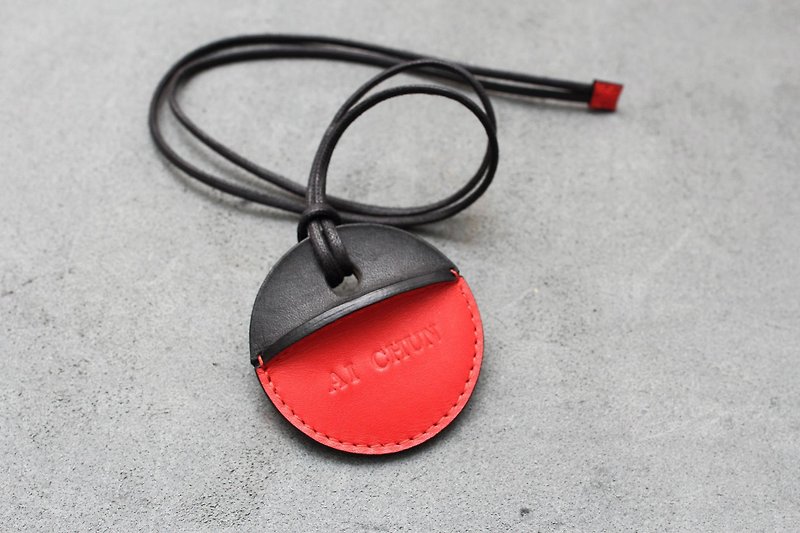 gogoro key leather case black + red customized gift - ที่ห้อยกุญแจ - หนังแท้ สีแดง