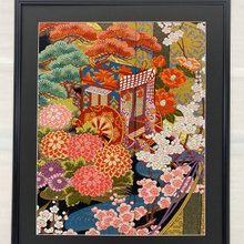 きものアート82 色打掛 着物リメイク 黒 松 花柄 アートフレーム