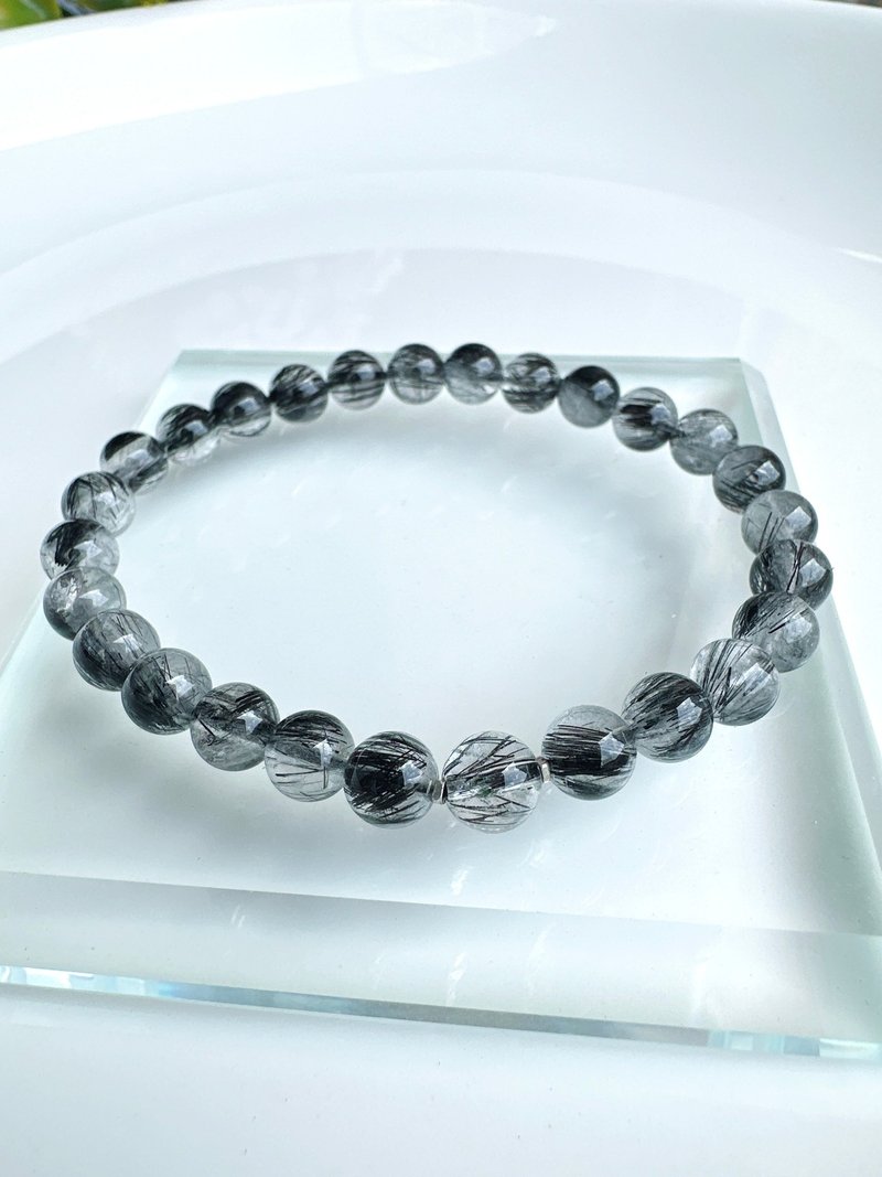 Xinchen-black hair crystal string slightly smooth - สร้อยข้อมือ - คริสตัล สีดำ