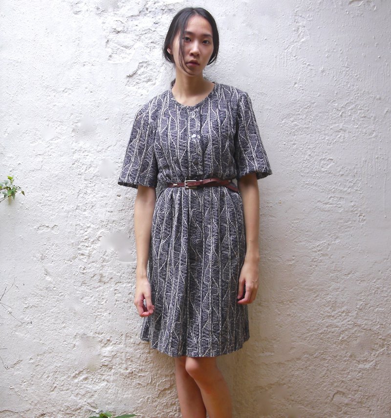 FOAK vintage Kotobukiya wave knit dress - ชุดเดรส - ผ้าฝ้าย/ผ้าลินิน สีน้ำเงิน