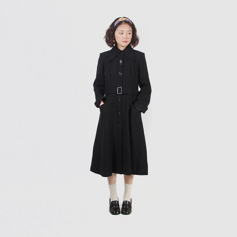 [Egg Plant Vintage] 20 Qian Ying Mao vintage dress - ชุดเดรส - ขนแกะ สีดำ