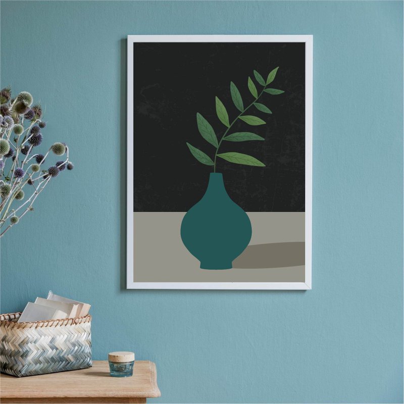 Modern art, botanical art, blue home decor, blue art, retro art, jpg file - โปสเตอร์ - วัสดุอื่นๆ สีน้ำเงิน