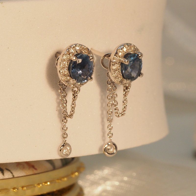 18K金藍寶石懸垂式鑽石耳環18K Gold Blue Sapphire Gem Candy wi - 耳環/耳夾/耳骨夾 - 貴金屬 