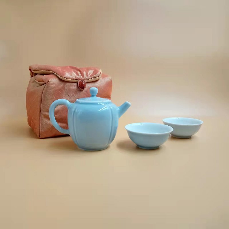 Picking up gold Gaofeng gentleman pot set one pot two cups gift tea travel cloth bag - Teapots & Teacups - Porcelain 