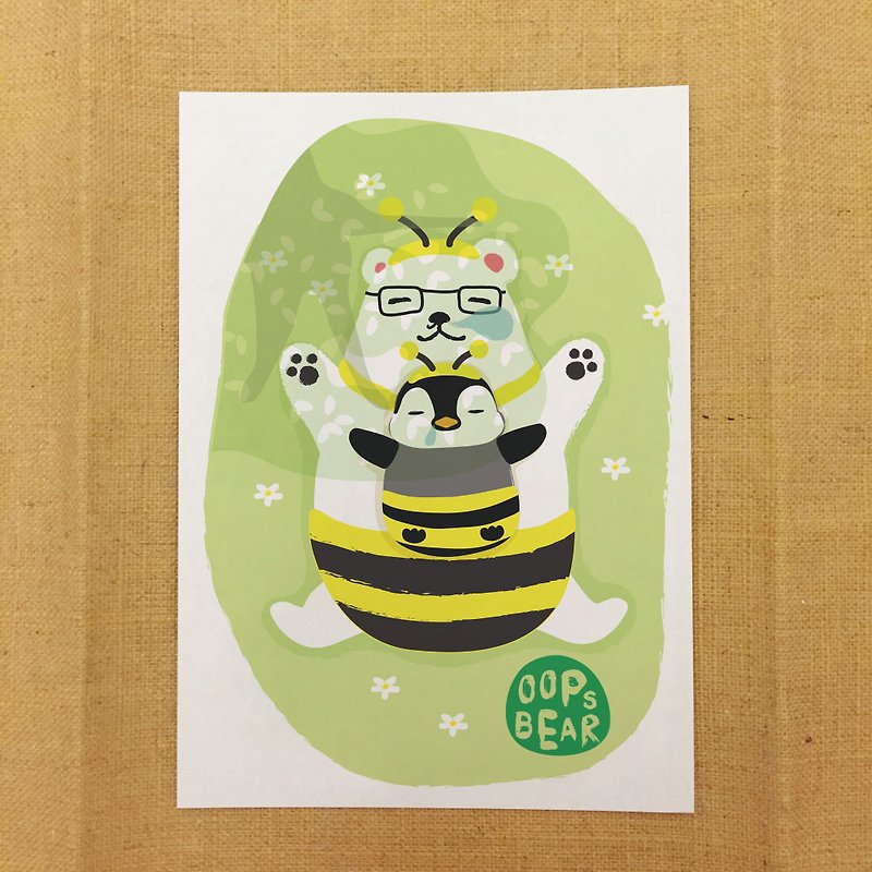 Oops bear - 蜜蜂系列：小睡片刻明信片 - 卡片/明信片 - 紙 白色