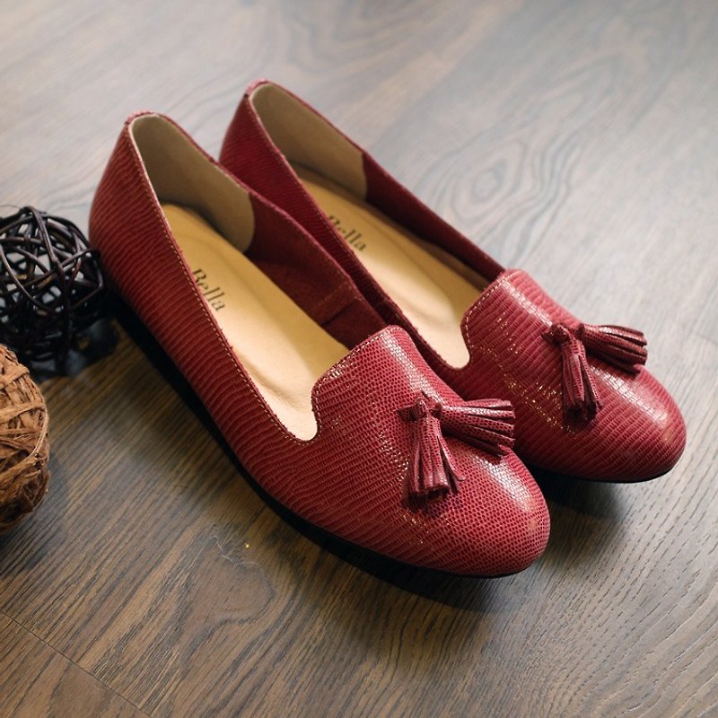 【Paris tailor】 Tassel Loafers - red-100% leather handmade shoes in Taiwan - Women's Casual Shoes - Genuine Leather Red