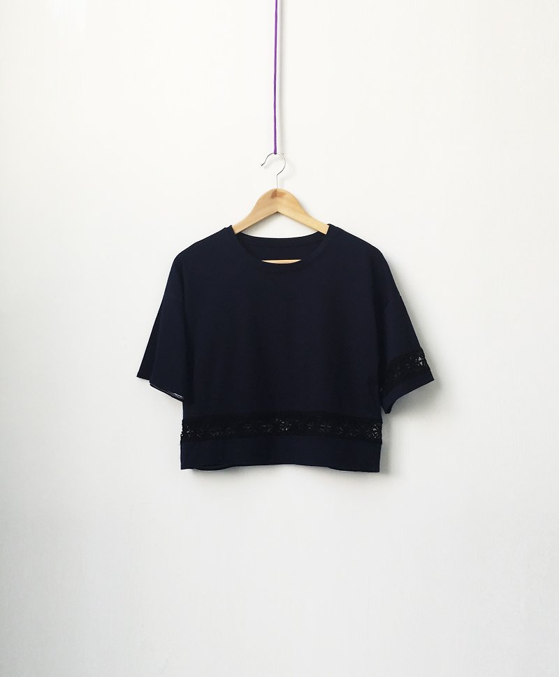 Dark blue with black lase t-shirt - Women's T-Shirts - Cotton & Hemp 