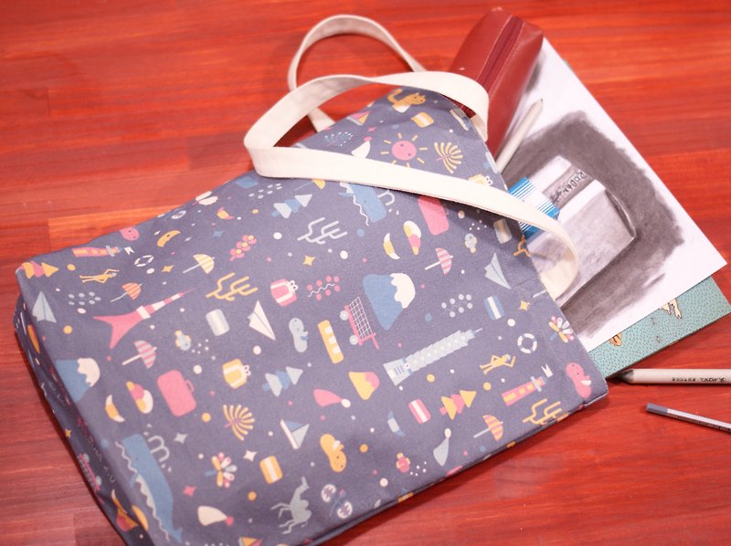 [Lonely Planet] 8K Shoulder Bag-City Patchwork (Immediate Shipment) - Diaper Bags - Cotton & Hemp Blue