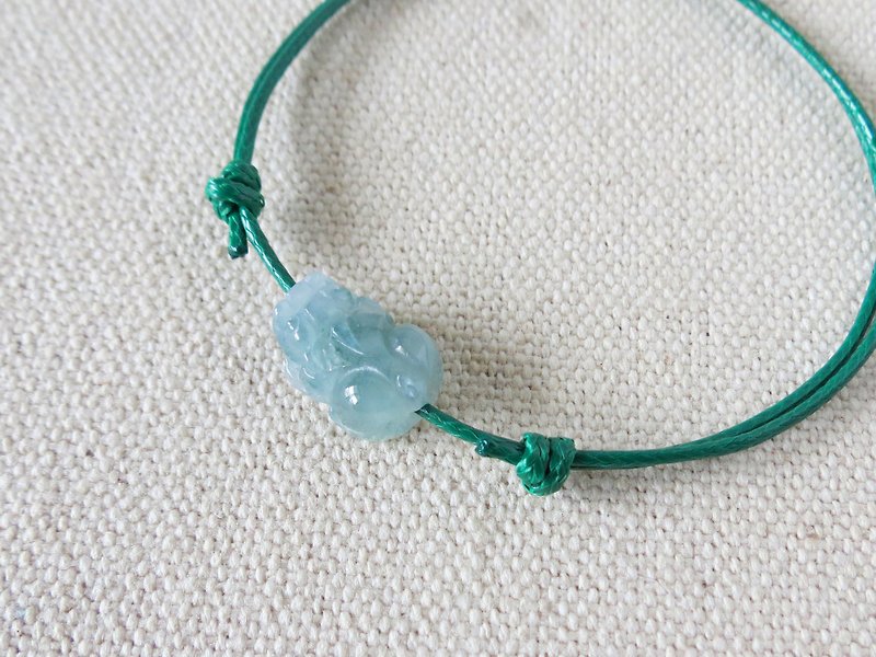 Zodiac Year [Lucky Pixiu] Slightly Floating Flower Jade Korean Wax Thread Bracelet*GS02*Lucky, Anti-little - Bracelets - Gemstone Green