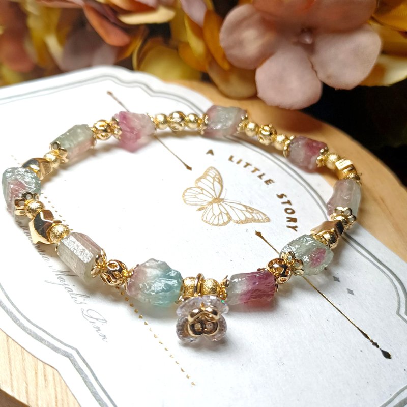 [Pink Blue Watermelon Tourmaline 006] Watermelon Tourmaline 006 Natural Crystal Bracelet DIY Bracelet Design - Bracelets - Crystal Multicolor