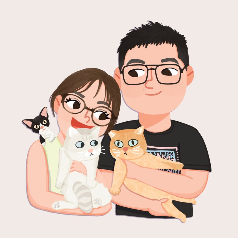 可愛卡通Q版全家福|人物形象客製|寵物頭像|職業插畫頭像|似顏繪 - 電子似顏繪/繪畫/插畫 - 其他材質 