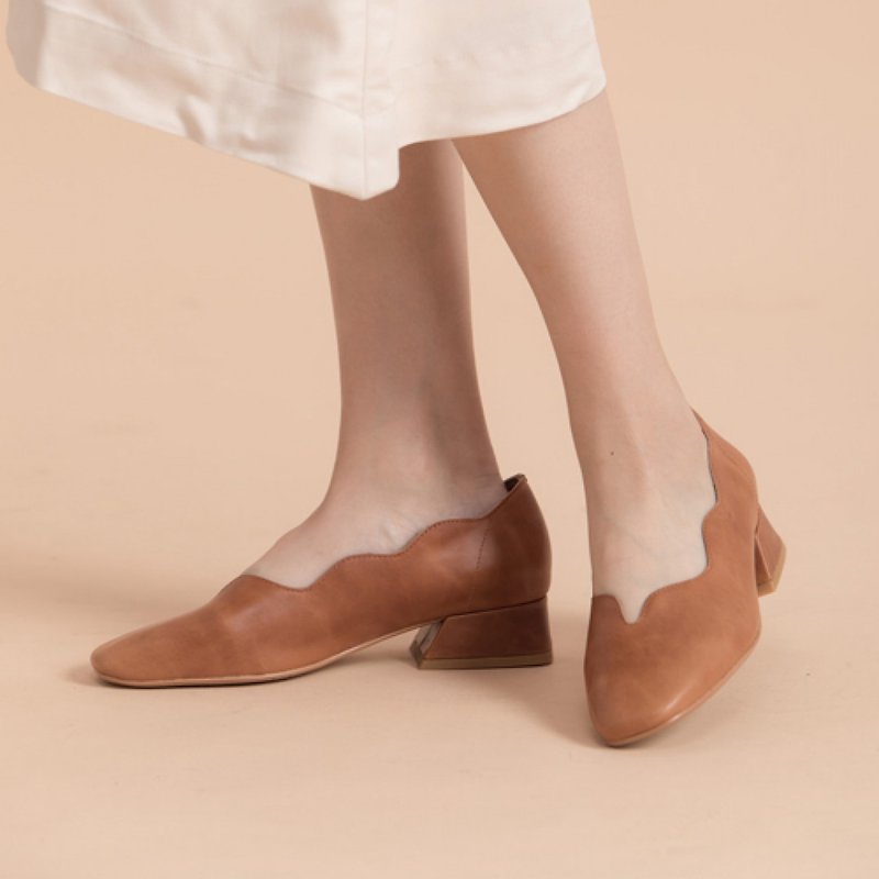 Curved River V Valley Trapezoidal Shoes - Driftwood - Women's Casual Shoes - Genuine Leather 