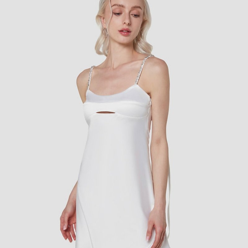 Short white satin dress with diamonds - Women's Tops - Other Materials 