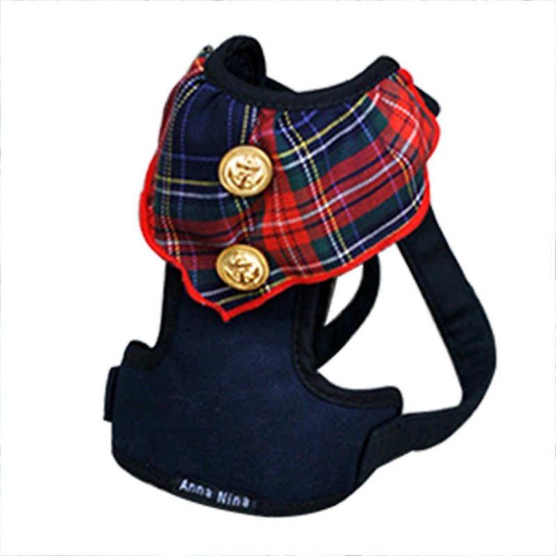 Pet Paternity Pack Dog & Meow College Check Chest Backpack No Pendant (Scottish Gold Buckle) - ชุดสัตว์เลี้ยง - ผ้าฝ้าย/ผ้าลินิน 