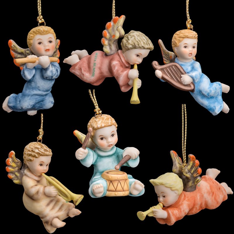 German Goebel Hummel 6-piece set hand-painted ceramic cute musical instrument angel decorative pendant - ตุ๊กตา - เครื่องลายคราม 