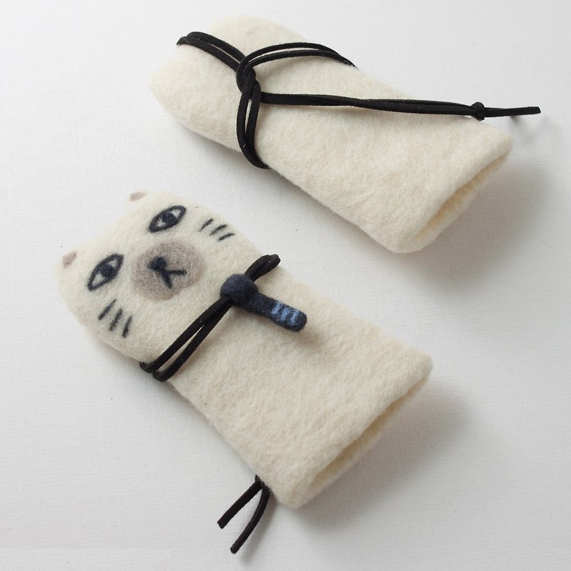 羊毛氈鑰匙包 - 領帶貓   全手工 原創設計 - 鑰匙圈/鑰匙包 - 羊毛 白色