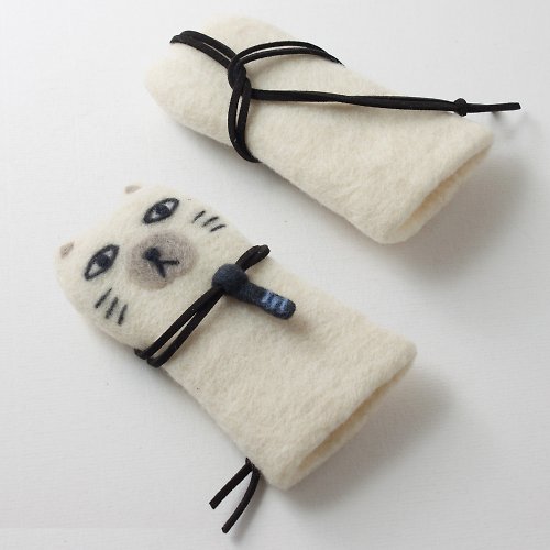 眼鏡貓先生 MikanSan 羊毛氈鑰匙包 - 領帶貓 全手工 原創設計