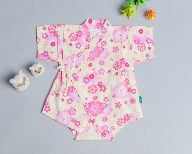 包屁甚平-和風3 嬰幼兒 寶寶 包屁衣和服 浴衣 睡衣 禮盒新生兒 - 包屁衣/連身衣 - 棉．麻 粉紅色