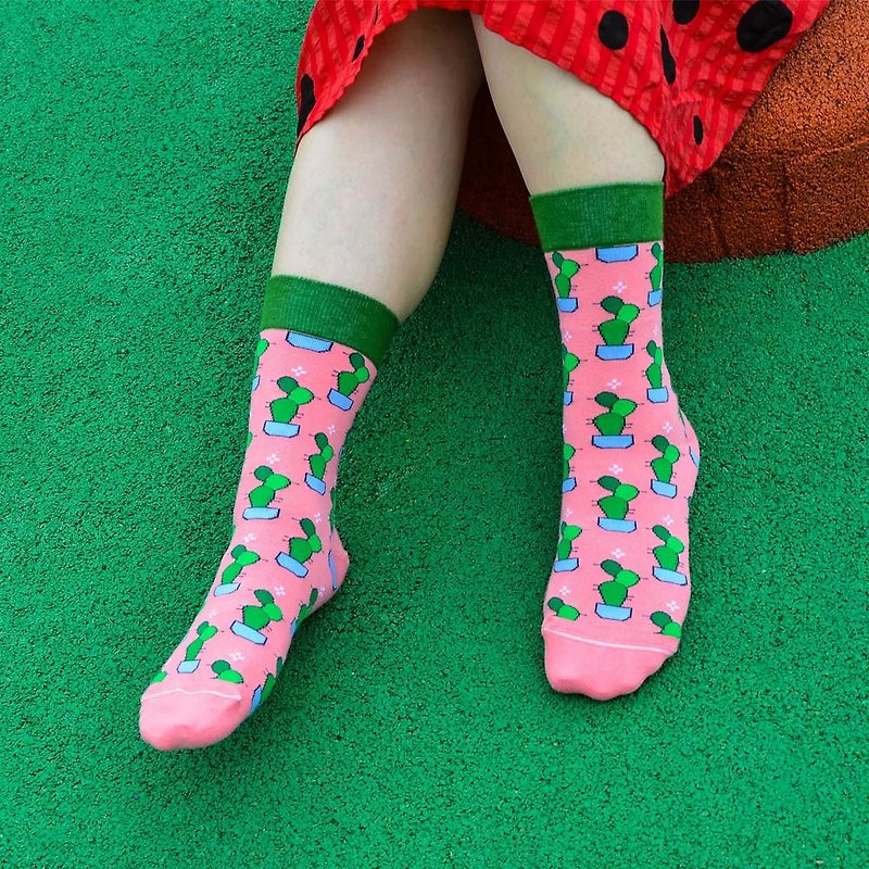 SS23【女友禮物/免運】桃粉仙掌4分之3女短襪│質感禮盒包裝 - 襪子 - 棉．麻 粉紅色