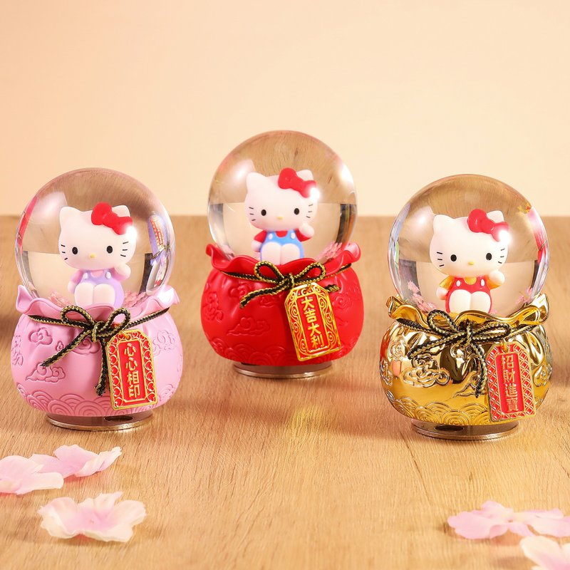 Hello Kitty 大吉大利御守水晶球音樂盒(紅款) 生日禮物 招財貓 - 擺飾/家飾品 - 玻璃 