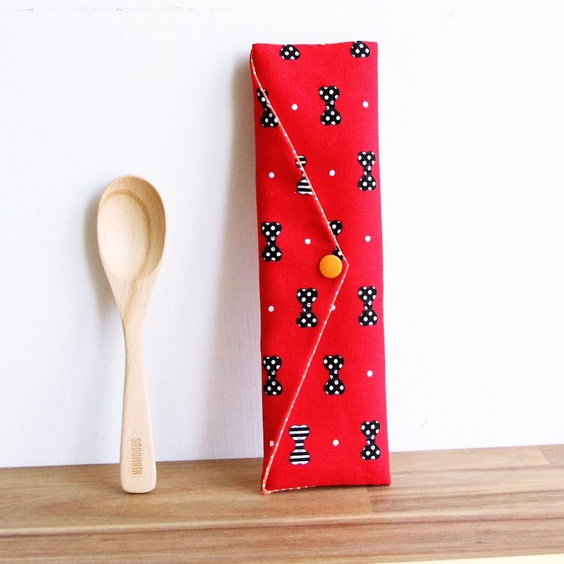 Wen Qingfeng environmentally friendly chopsticks bag ~ sweetheart girl red storage bag. Environmentally friendly chopsticks bag. Hand-made tableware bag - กล่องเก็บของ - ผ้าฝ้าย/ผ้าลินิน สีแดง