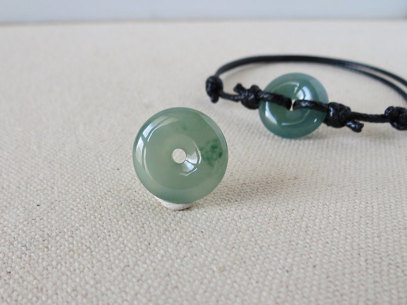 Zodiac Year [Ping An‧ Ruyi] Donuts Jade Korean Wax Line Bracelet*CS12*Fortune, anti villain - Bracelets - Gemstone Green
