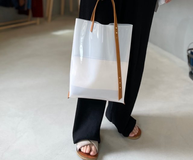 2WAY handle PVC and cowhide handle tote bag [milk] - 設計館CHO