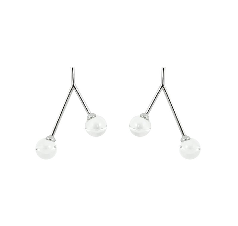 Double dew drop earrings - 耳環/耳夾 - 其他金屬 銀色