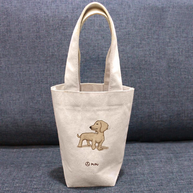 臘腸-回頭看---台灣製棉麻布-文創柴犬-環保-飲料提袋-蒼蠅星球 - 手袋/手提袋 - 棉．麻 白色