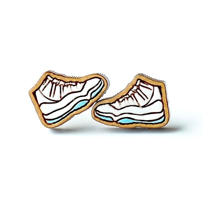Painted wood earrings-Sneaker (white) - ต่างหู - ไม้ ขาว