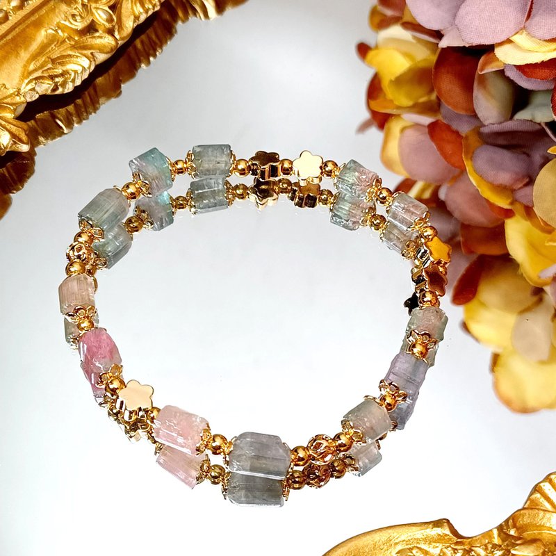 [Pink Blue Watermelon Tourmaline 003] Watermelon Tourmaline 003 Natural Crystal Bracelet DIY Bracelet Design - Bracelets - Crystal Multicolor