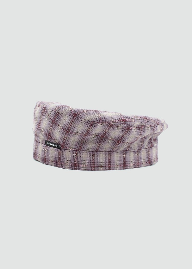 Vintage check beret-purple - Hats & Caps - Cotton & Hemp Multicolor