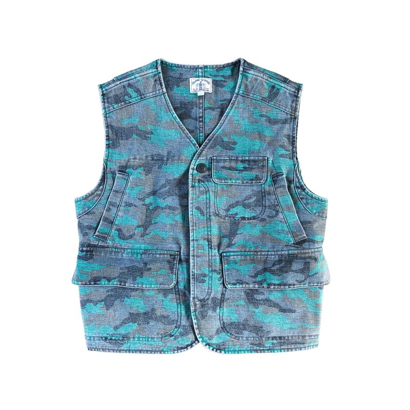 Bleach Washed Camouflage Combat Vest - เสื้อโค้ทผู้ชาย - ผ้าฝ้าย/ผ้าลินิน สีเขียว