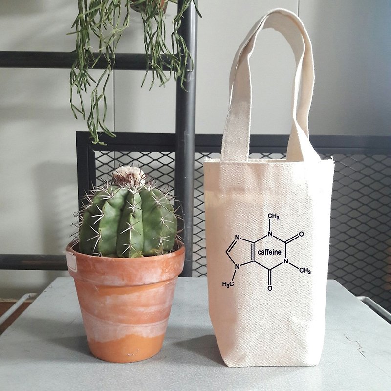Caffeine Molecule little cotton bag - ถุงใส่กระติกนำ้ - ผ้าฝ้าย/ผ้าลินิน ขาว