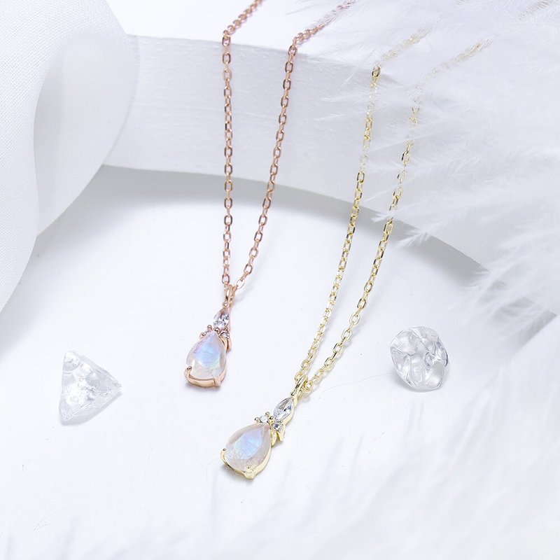 Moonlight Dream | P01 Moonstone 925 Silver Necklace (Two Colors Available) - Necklaces - Gemstone White