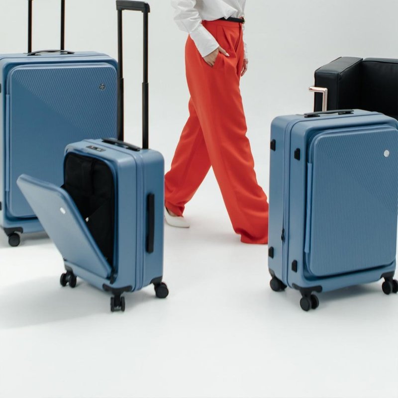 Dreamin 20+25-inch front-loading suitcase/carry-on suitcase-Yumi Blue combination - Luggage & Luggage Covers - Plastic Blue