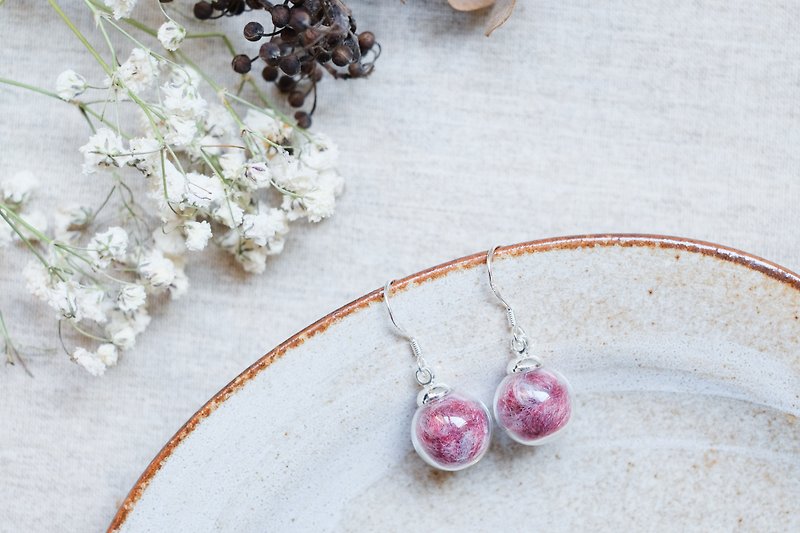 Cranberry / 925 Silver Dangle Earrings / Glass Dome Earrings - Earrings & Clip-ons - Glass Purple