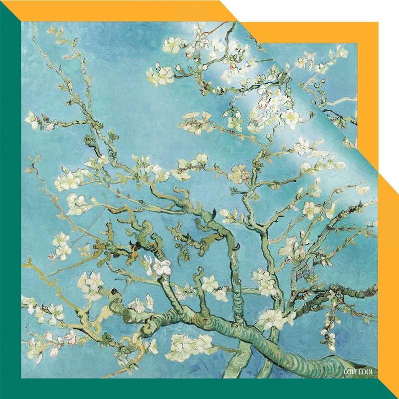 【母親節禮物】梵高Cherry Blossom真絲圍巾頸巾髪帶絲巾 - 絲巾 - 絲．絹 多色
