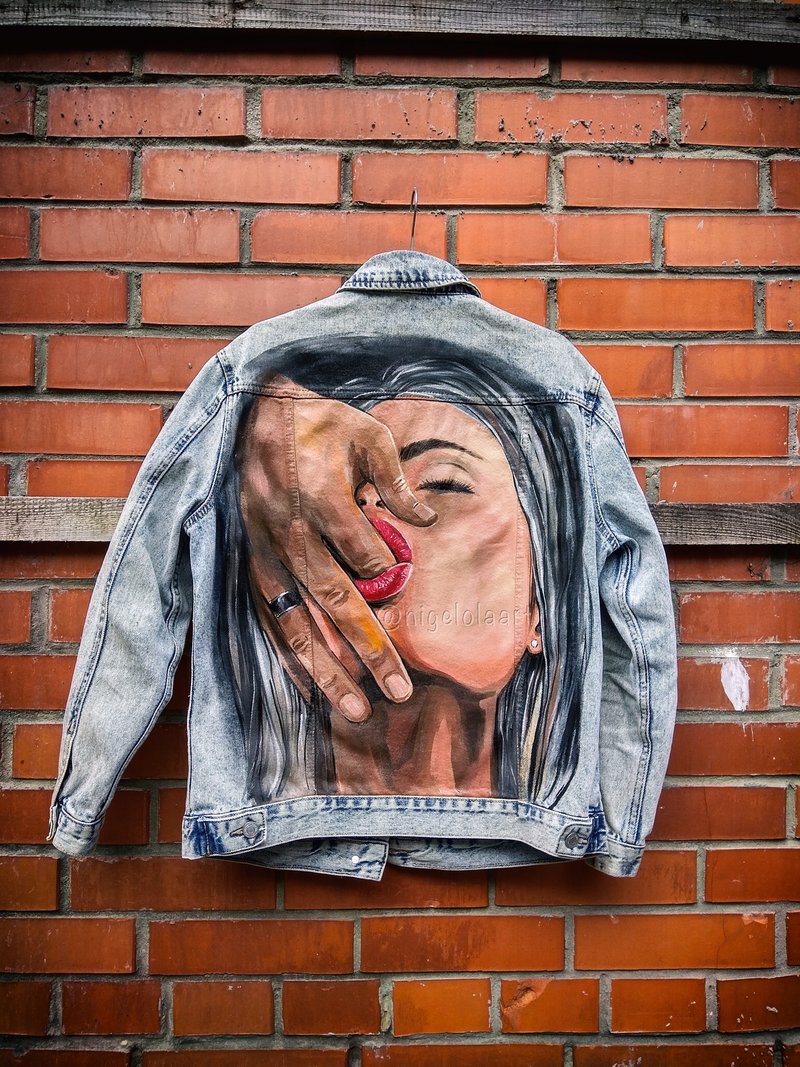 Painted Denim Jacket Handmade Custom jacket Gift Sexual Gift - 女大衣/外套 - 棉．麻 多色