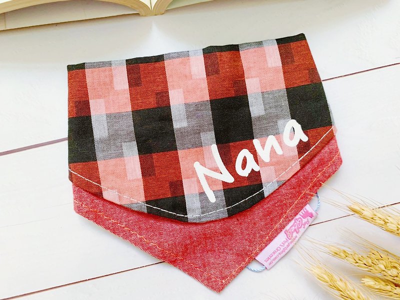 Red plaid custom name double-sided triangle scarf - Clothing & Accessories - Cotton & Hemp Green