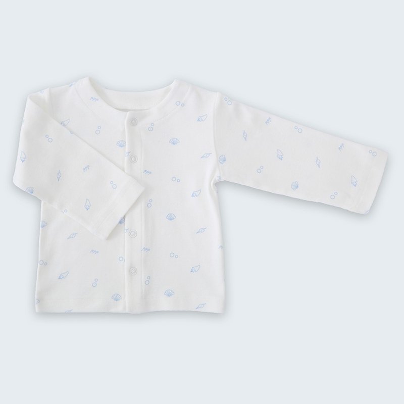 【Deux Filles有機棉】嬰兒外套3~12月(藍色印花) - 男/女童外套 - 棉．麻 藍色