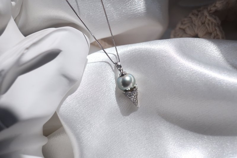 WEISHI俏皮甜筒珍珠項鍊 天然海水珍珠 S925 - 項鍊 - 珍珠 銀色