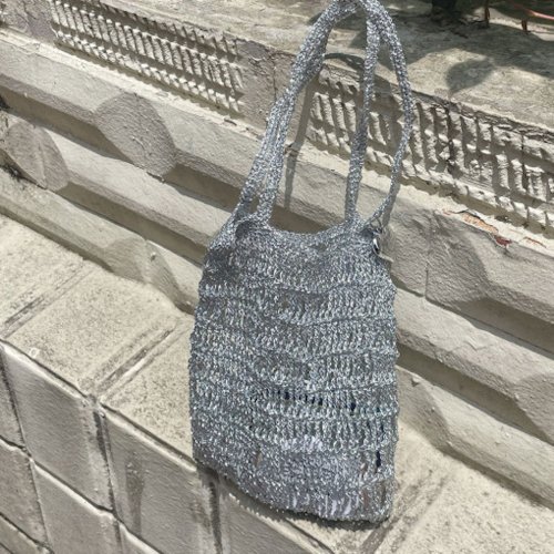 新品 NKNIT シルバーラメニットバッグ