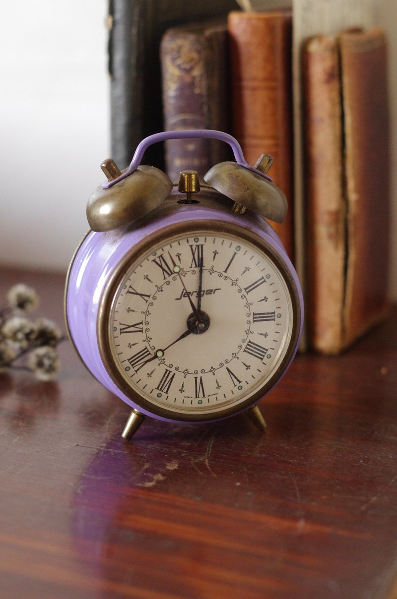 Gold and Silver Baby Antique German Purple Iron Painted Alarm Clock W932 - Clocks - Other Metals Silver