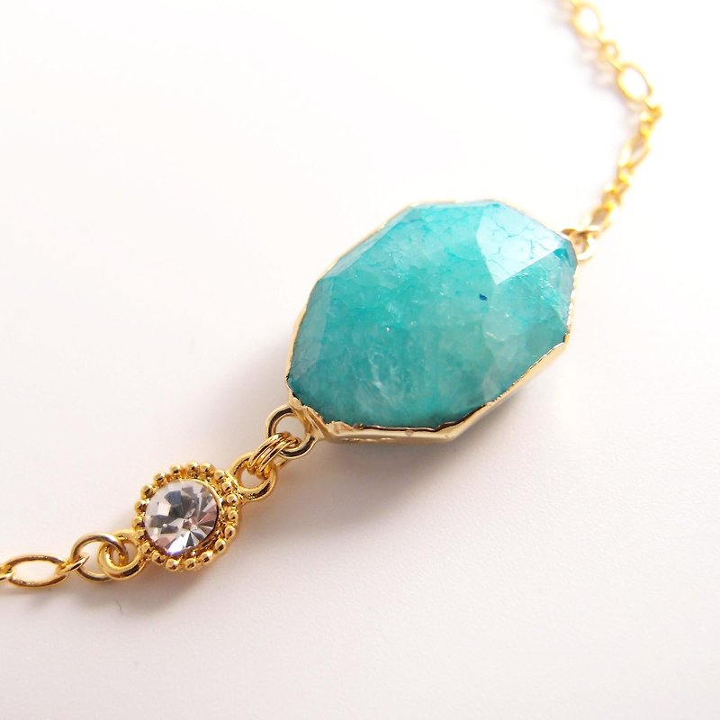 Natural stone 【Cn0187-A】 sky blue agate. 24K gold clavicle chain or bracelet - Necklaces - Stone Blue