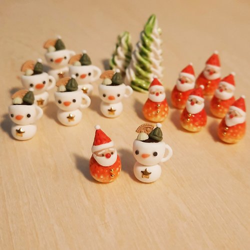 橡木果藝術工作室 聖誕手作飾品之草莓老公公與雪人巧克力飲食物耳針夾聖誕交換禮物