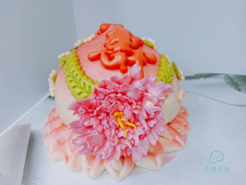 Cheerful幸福手創 造型饅頭 6吋牡丹 花開富貴子母壽桃 中式蛋糕饅頭慶生蛋糕 祝壽供佛