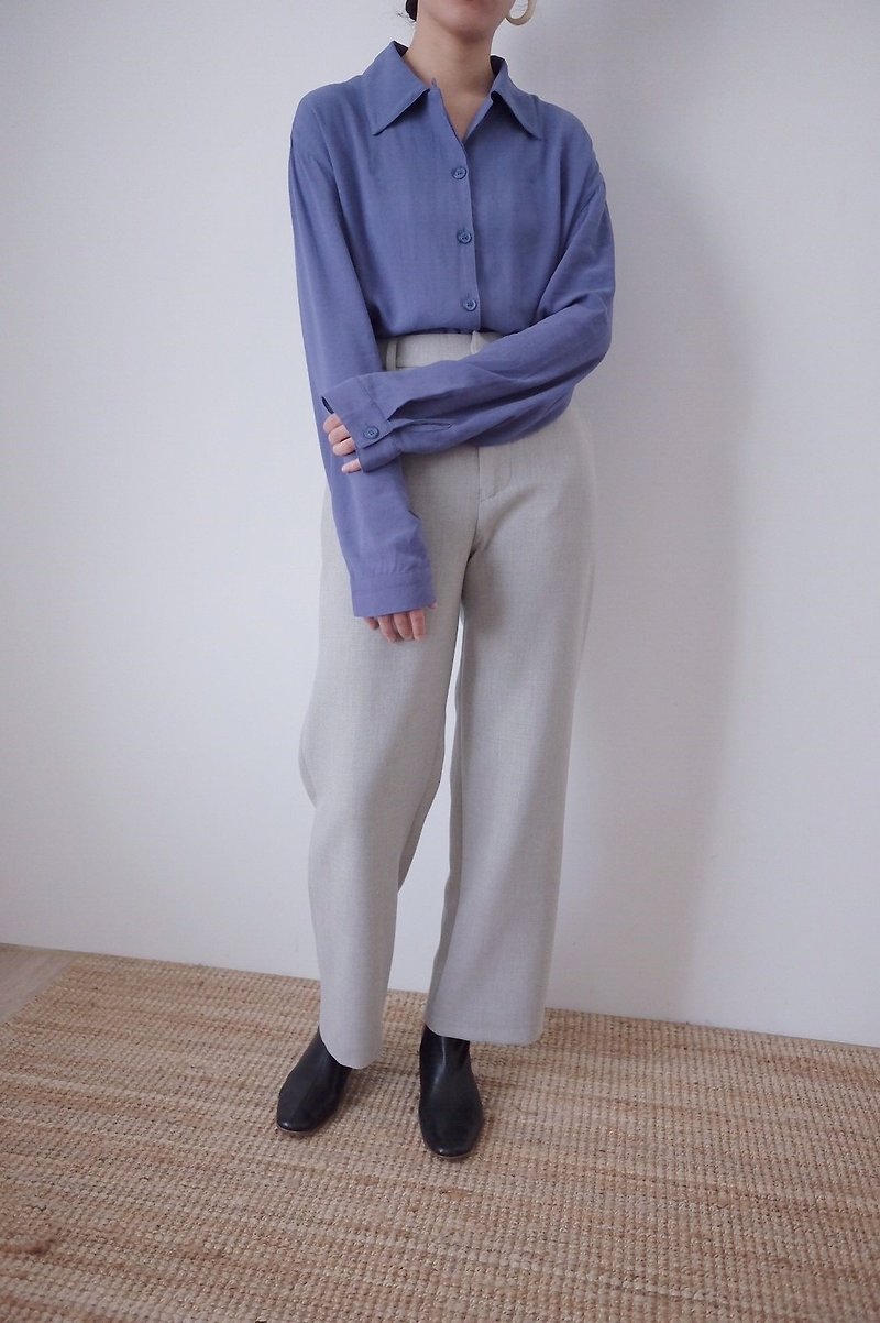 Ibsen Trousers - Light Grey Japanese Wool Cotton Straight Pants (S Clear) - กางเกงขายาว - ขนแกะ 